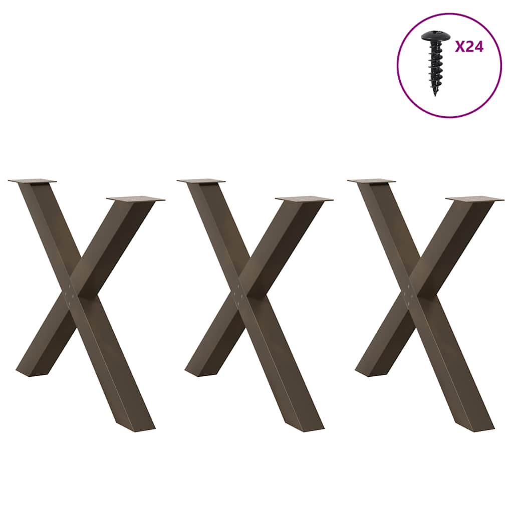 vidaXL Πόδια Τραπεζαρίας σε Σχήμα Χ 3 τεμ. από Φυσικό Ατσάλι 90x(72-73) εκ. Ατσάλι