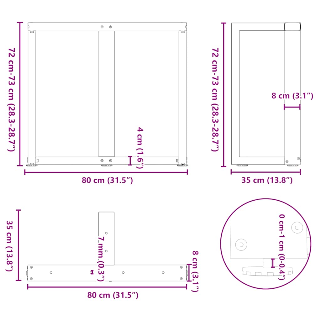 vidaXL Πόδια Τραπεζαρίας σε Σχήμα Τ, 2 τεμ. Λευκά 80x35x(72-73) εκ. Ατσάλι