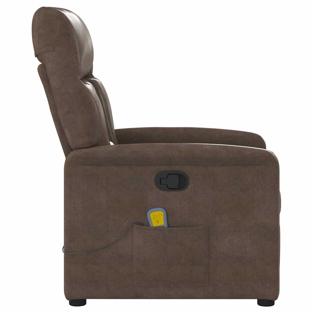 vidaXL Πολυθρόνα Μασάζ Ανακλινόμενη Καφέ από Ύφασμα Μικροϊνών