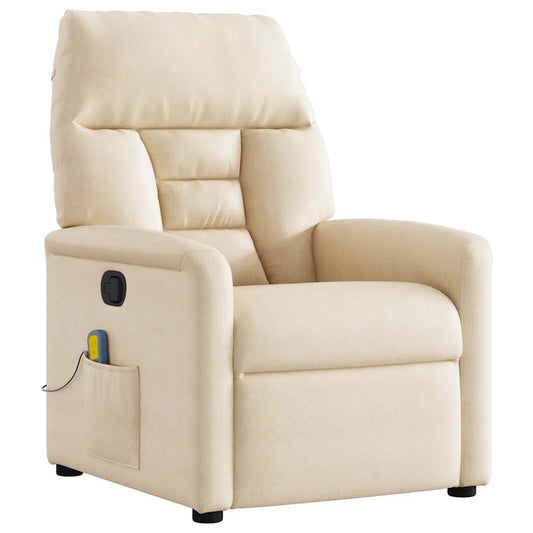vidaXL Πολυθρόνα Μασάζ Ανακλινόμενη Μπεζ από Ύφασμα Μικροϊνών