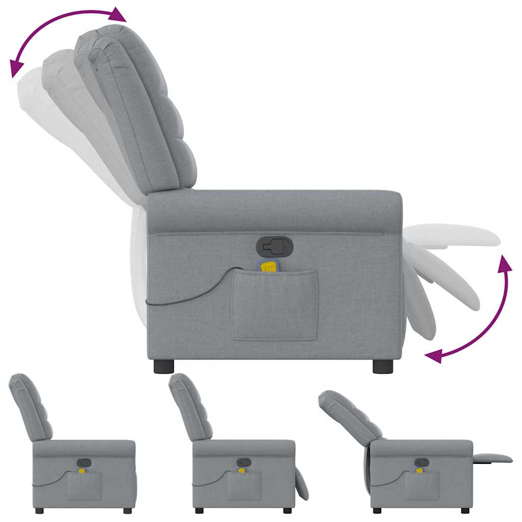 vidaXL Πολυθρόνα Μασάζ Ανακλινόμενη Ανοιχτό Γκρι Υφασμάτινη