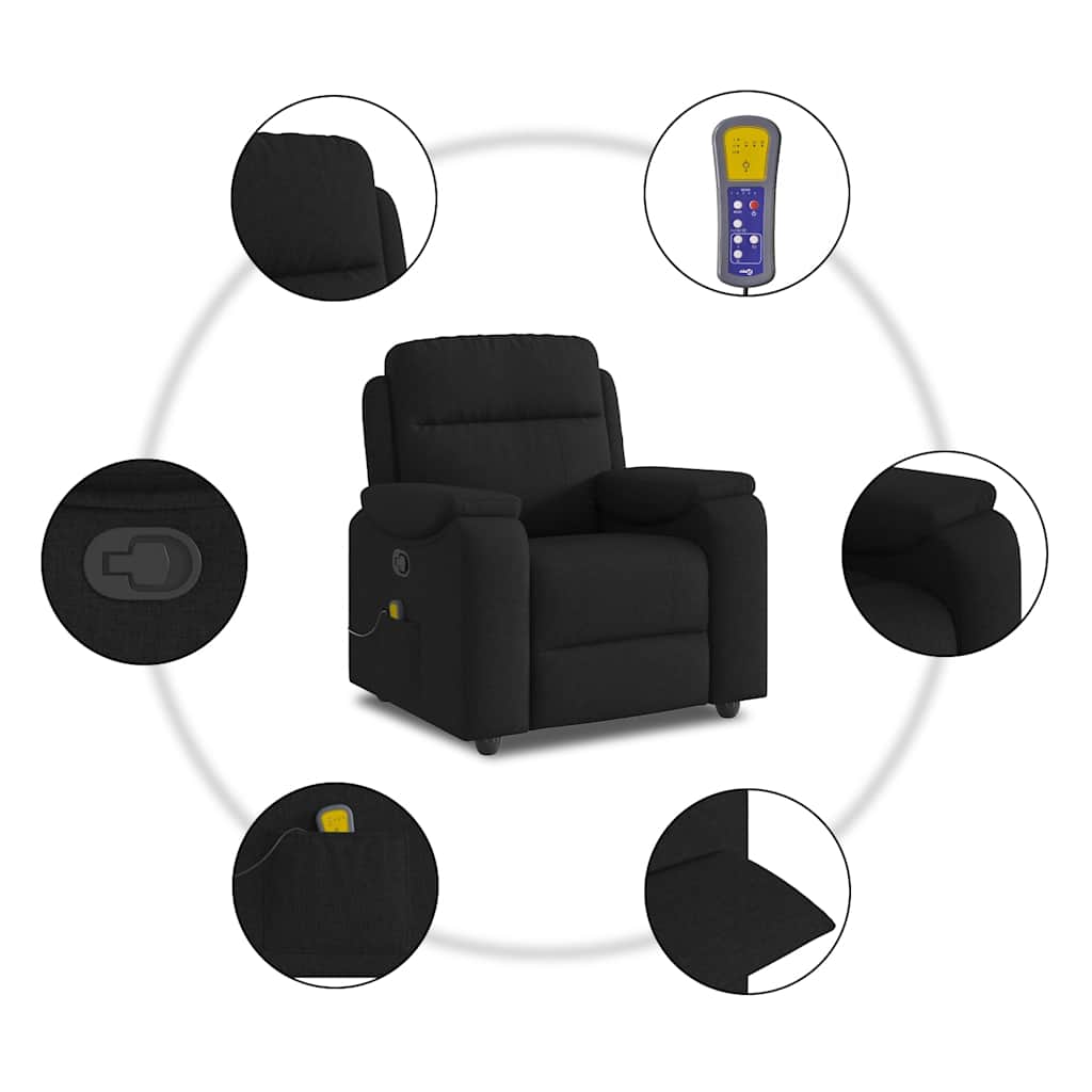 vidaXL Πολυθρόνα Μασάζ Ανακλινόμενη Μαύρη Υφασμάτινη