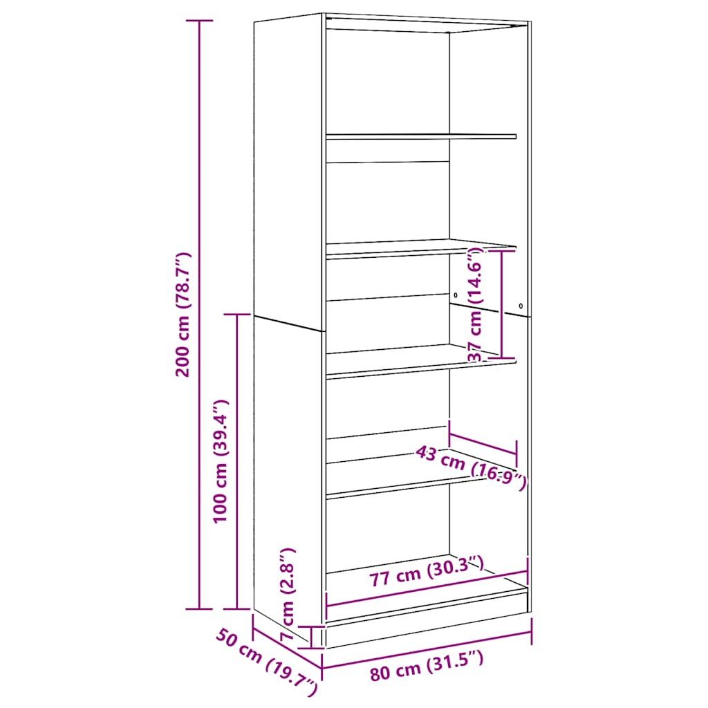 vidaXL Ντουλάπα Αρτισιανή Δρυς 80x50x200εκ από Επεξεργασμένο Ξύλο