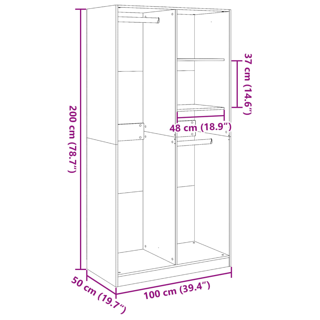 vidaXL Ντουλάπα Όψη Παλαιού Ξύλου 100x50x200εκ. από Επεξεργασμένο Ξύλο