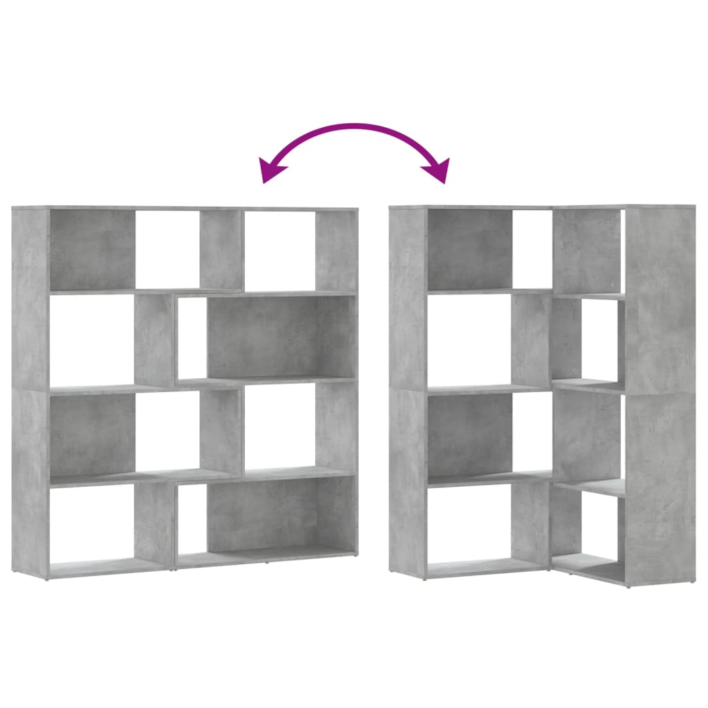 vidaXL Βιβλιοθήκη Γωνιακή 4 Επ. Γκρι Σκυροδέμ. 85x85x140 εκ Επεξ. Ξύλο