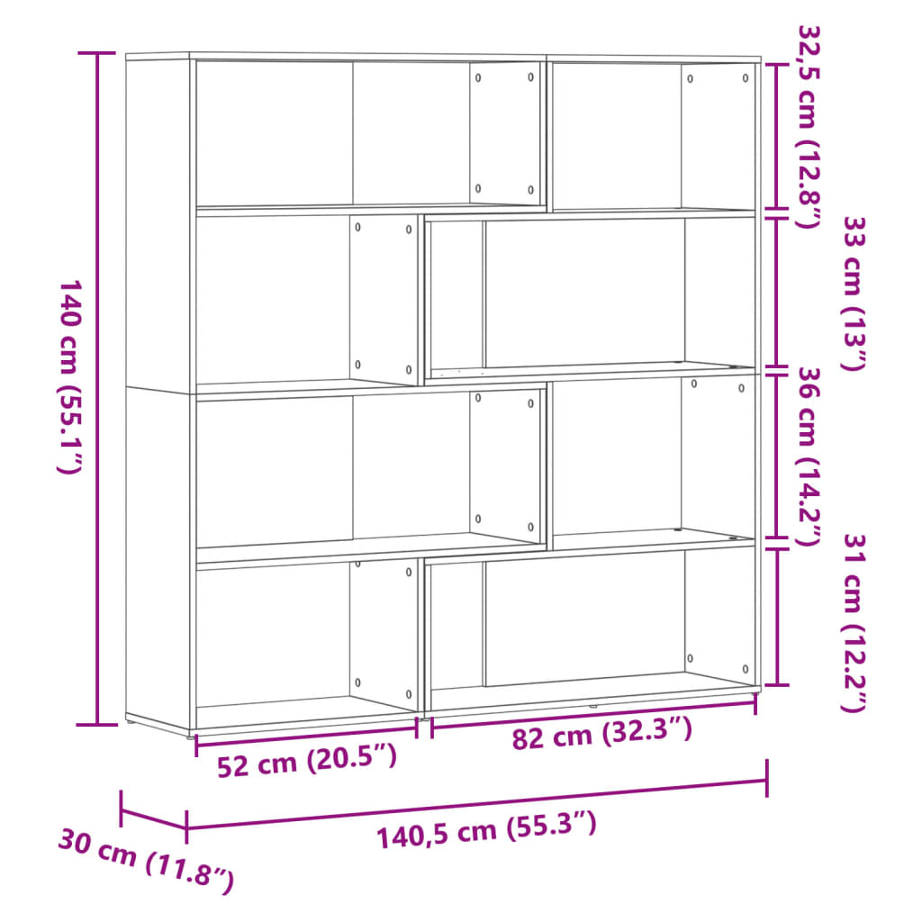 vidaXL Βιβλιοθήκη Γωνιακή 4 Επ. Καπνιστή Δρυς 85x85x140 εκ Επεξ. Ξύλο