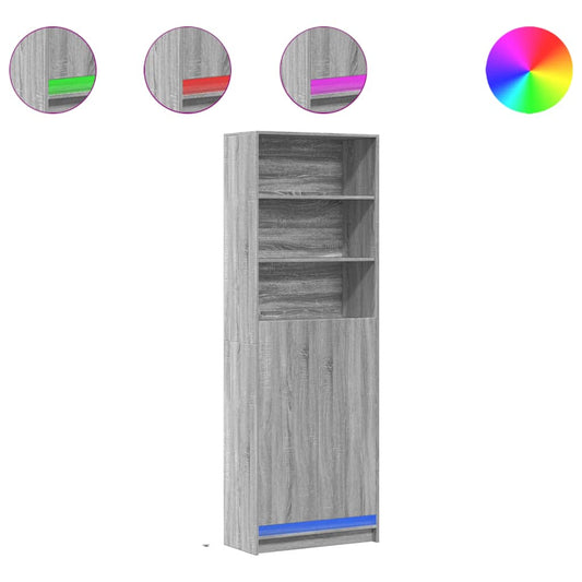 vidaXL Ντουλάπι με LED Γκρι 69x32,5x200 εκ. από Επεξεργασμένο Ξύλο