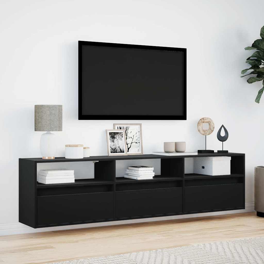 vidaXL Ντουλάπι Τηλεόρασης με LED Μαύρο 180x31x45 εκ.