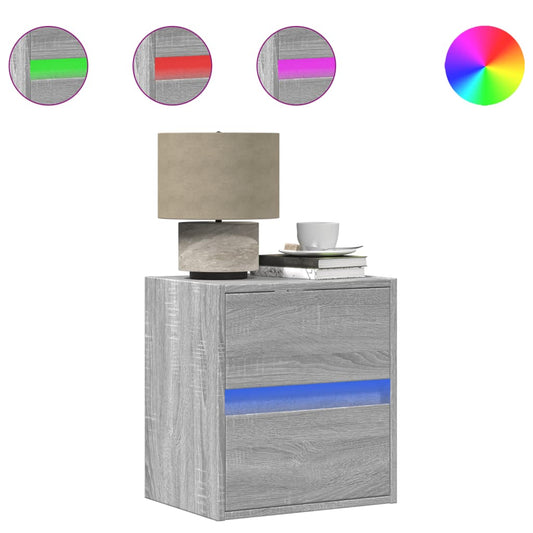 vidaXL Κομοδίνο Επιτοίχιο με Φώτα LED Γκρι Sonoma