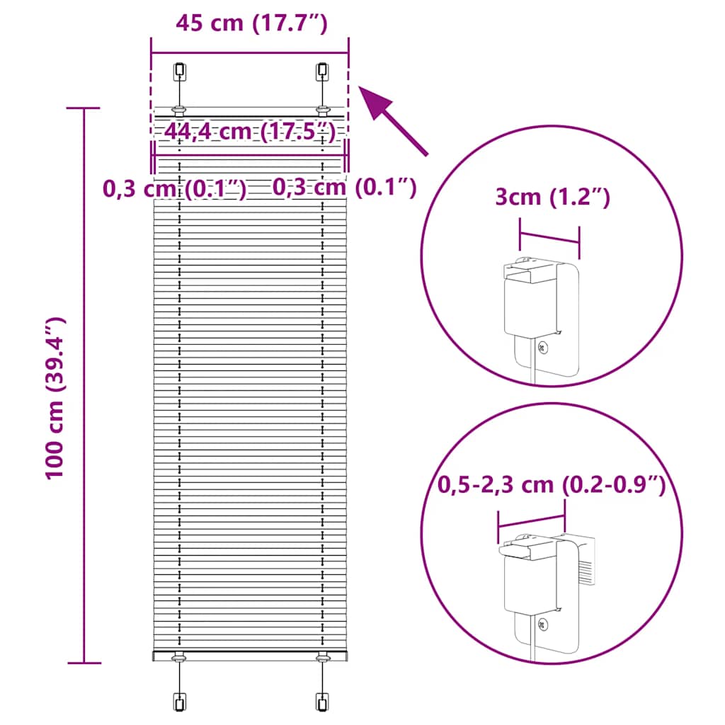vidaXL Πλισέ Στόρι Πετρόλ 45x100 εκ. Πλάτος Υφάσματος 44,4 εκ. Πολυεστέρας