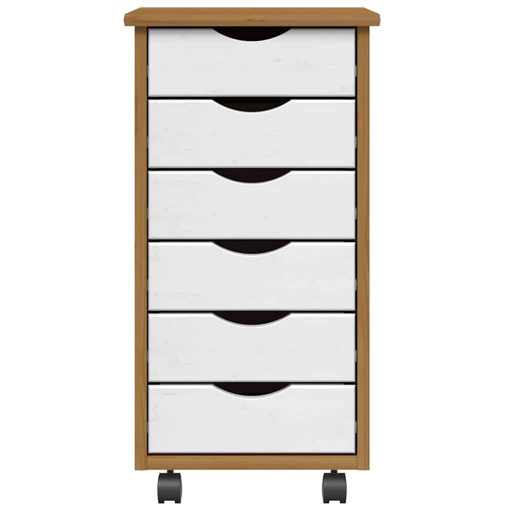 vidaXL Ντουλάπι Κυλιόμενο με Συρτάρια MOSS Μελί Καφέ Μασίφ Ξύλο Πεύκου