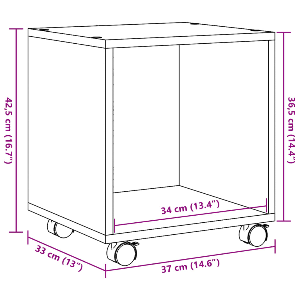 vidaXL Ντουλάπι Τροχήλατο Sonoma Δρυς 37x33x42,5 εκ. Επεξ. Ξύλο