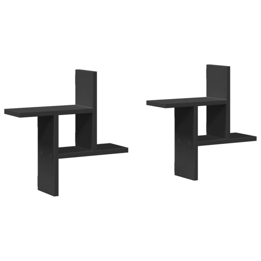 vidaXL Ραφιέρες Τοίχου 2 τεμ. Μαύρες 38x12x38 εκ. από Επεξ. Ξύλο