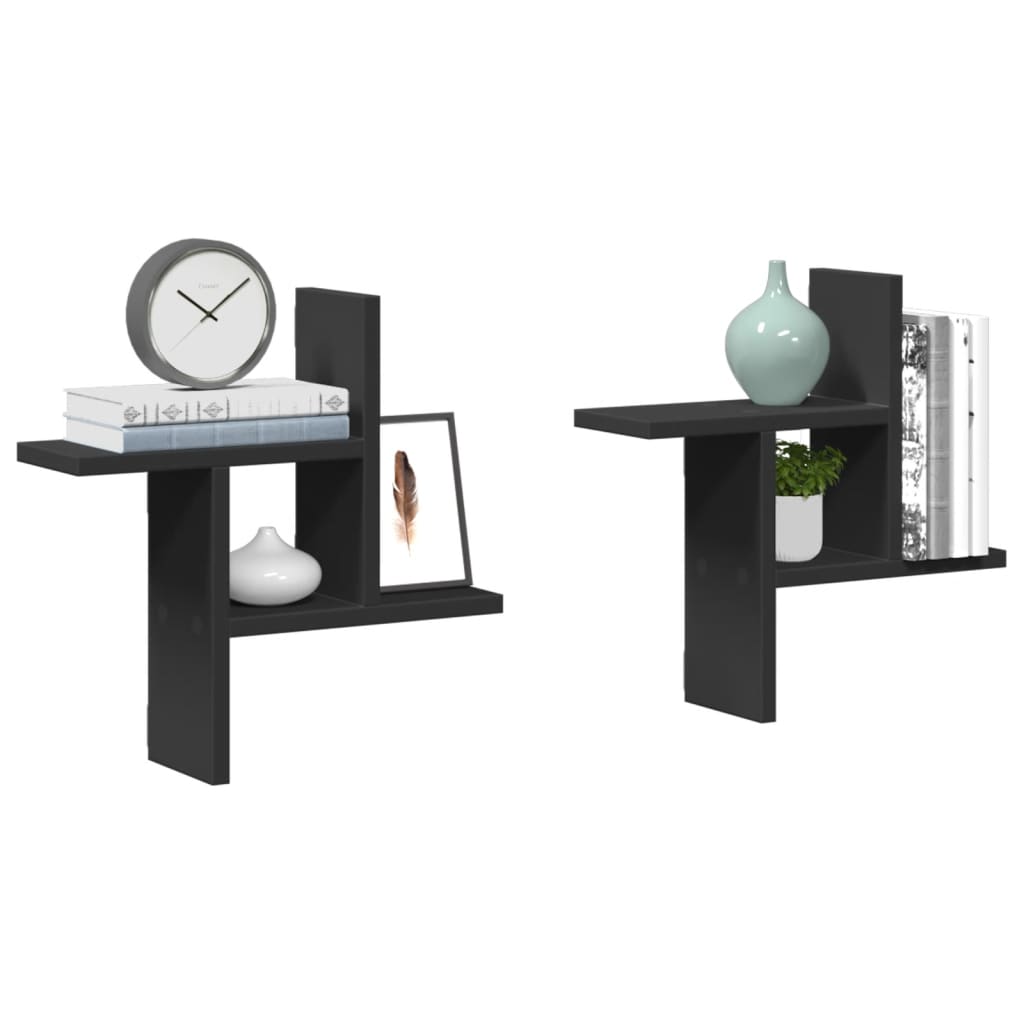 vidaXL Ραφιέρες Τοίχου 2 τεμ. Μαύρες 38x12x38 εκ. από Επεξ. Ξύλο