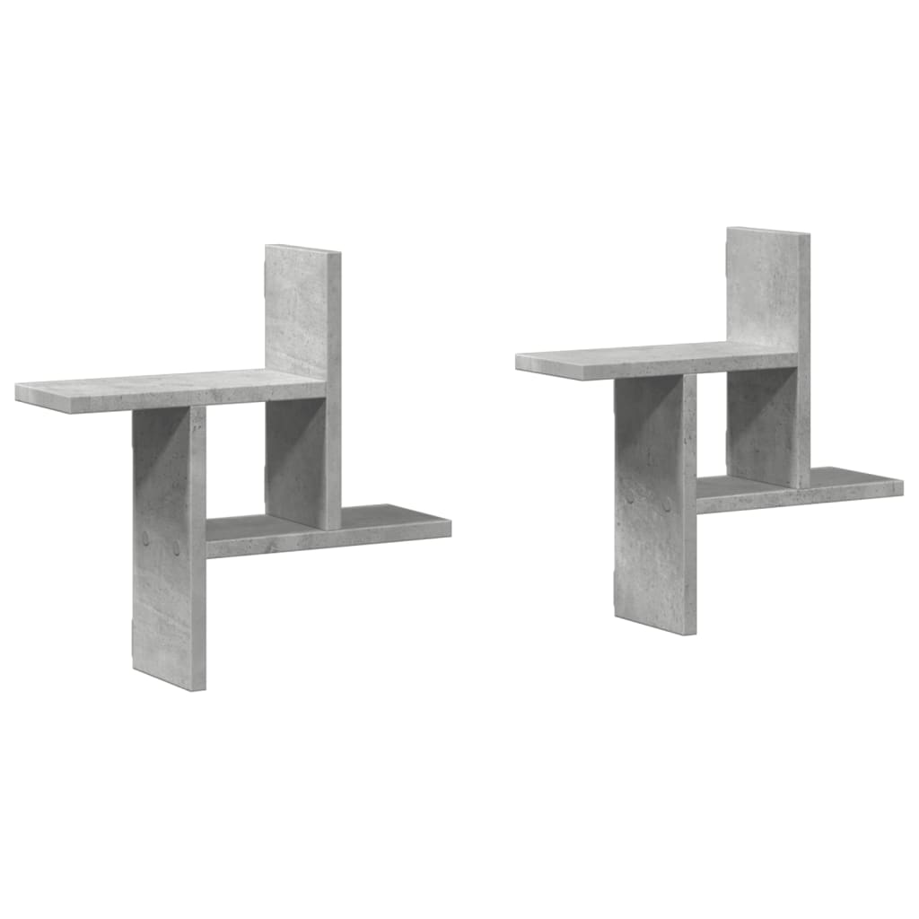 vidaXL Ραφιέρες Τοίχου 2 τεμ. Γκρι Σκυροδ. 38x12x38εκ. από Επεξ. Ξύλο