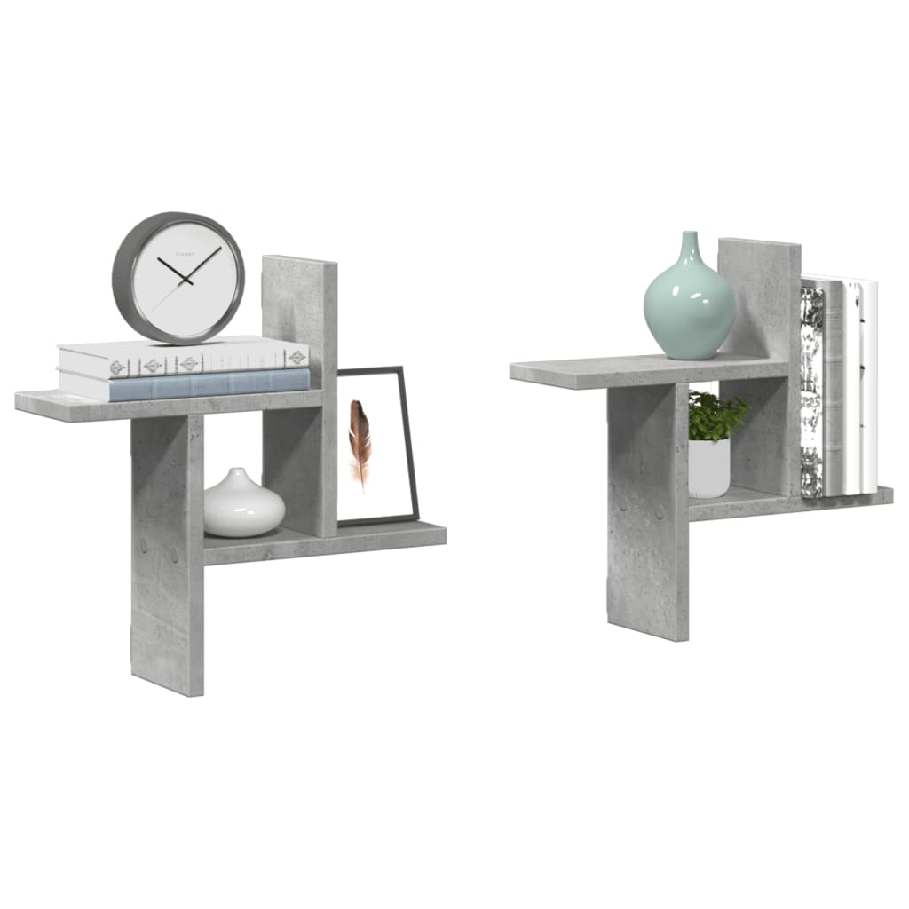 vidaXL Ραφιέρες Τοίχου 2 τεμ. Γκρι Σκυροδ. 38x12x38εκ. από Επεξ. Ξύλο