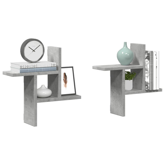 vidaXL Ραφιέρες Τοίχου 2 τεμ. Γκρι Σκυροδ. 38x12x38εκ. από Επεξ. Ξύλο