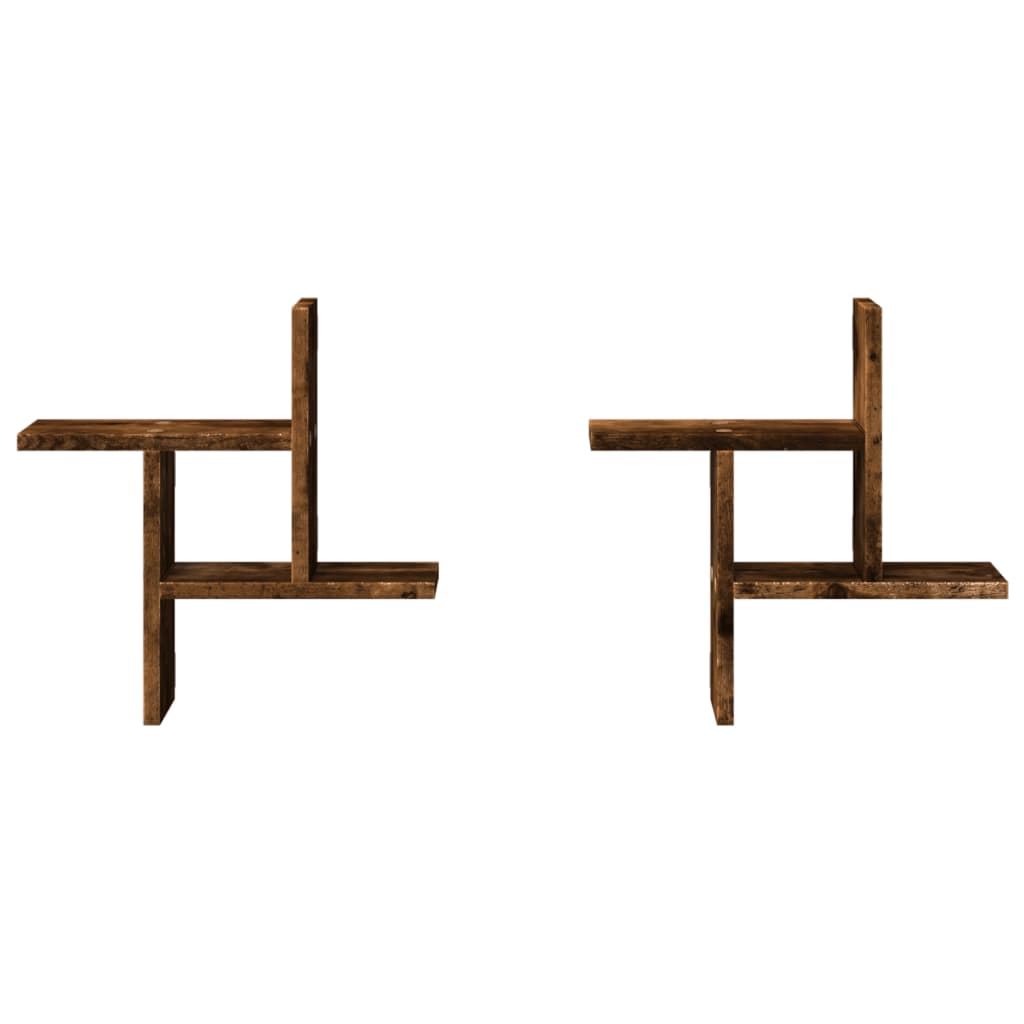 vidaXL Ραφιέρες Τοίχου 2 τεμ. Καπνιστή Δρυς 38x12x38 εκ. Επεξεργ. Ξύλο