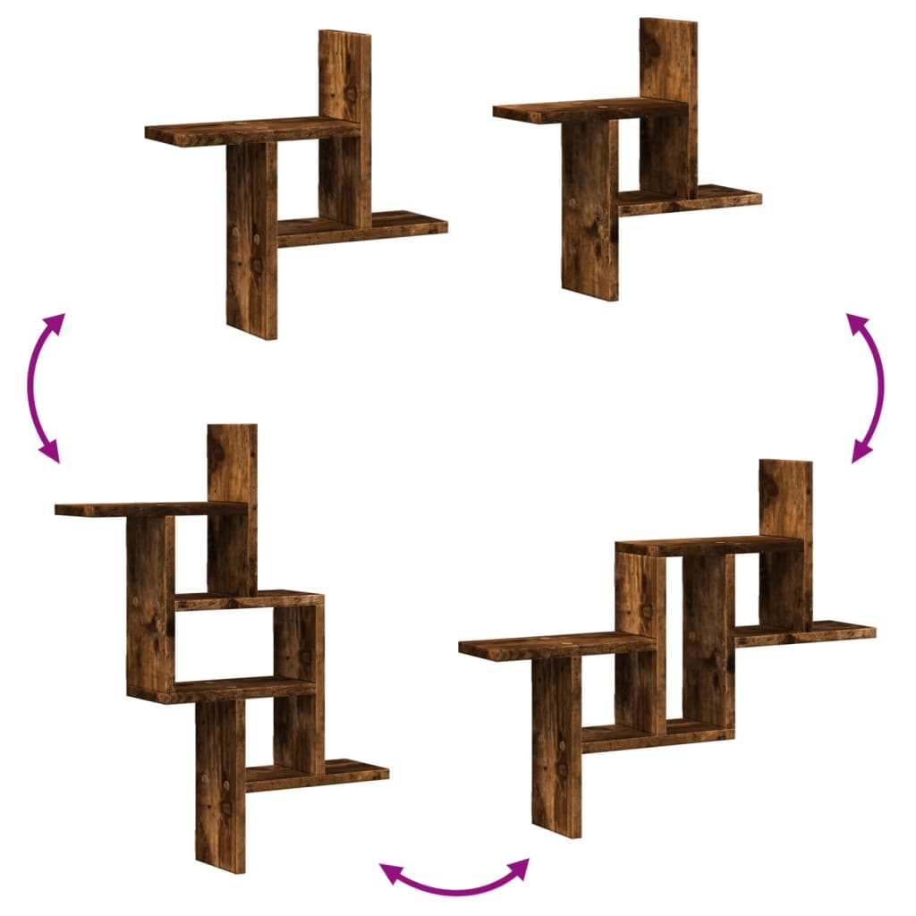 vidaXL Ραφιέρες Τοίχου 2 τεμ. Καπνιστή Δρυς 38x12x38 εκ. Επεξεργ. Ξύλο