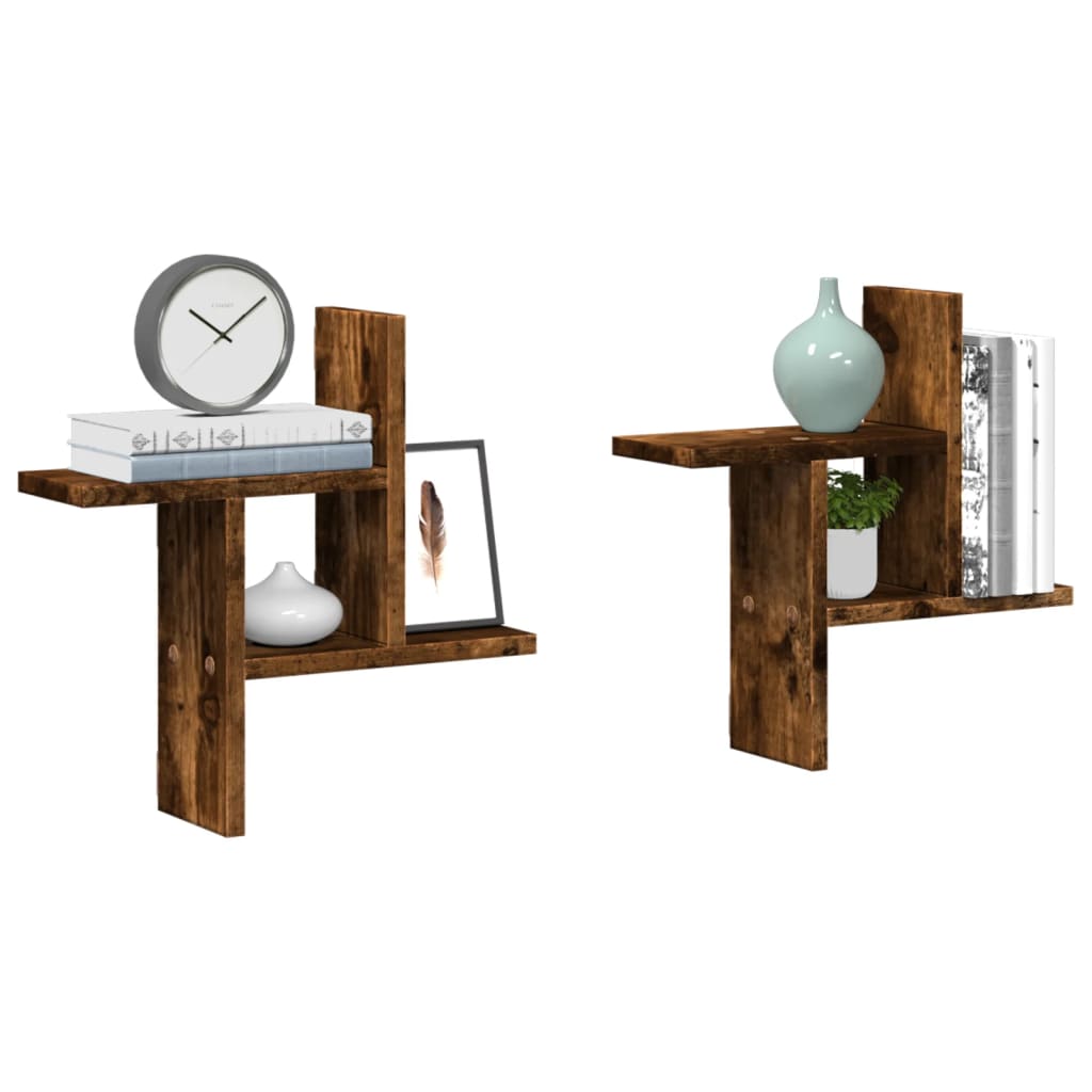 vidaXL Ραφιέρες Τοίχου 2 τεμ. Καπνιστή Δρυς 38x12x38 εκ. Επεξεργ. Ξύλο