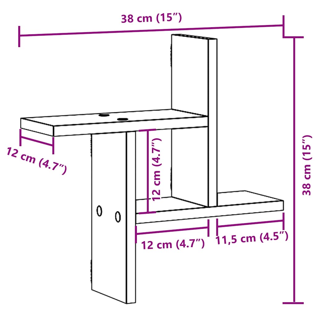 vidaXL Ραφιέρες Τοίχου 2 τεμ. Καφέ Δρυς 38x12x38εκ. Επεξεργασμένο Ξύλο