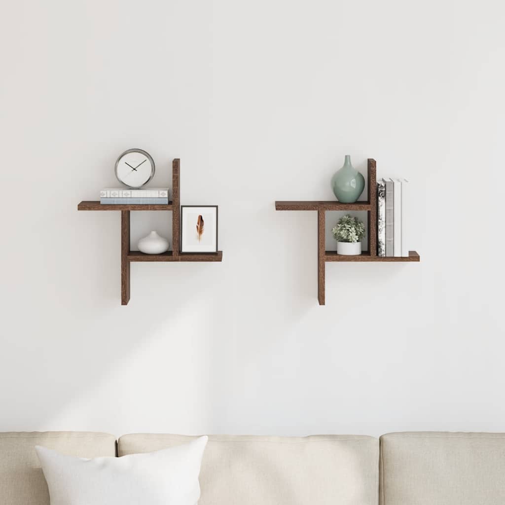 vidaXL Ραφιέρες Τοίχου 2 τεμ. Καφέ Δρυς 38x12x38εκ. Επεξεργασμένο Ξύλο