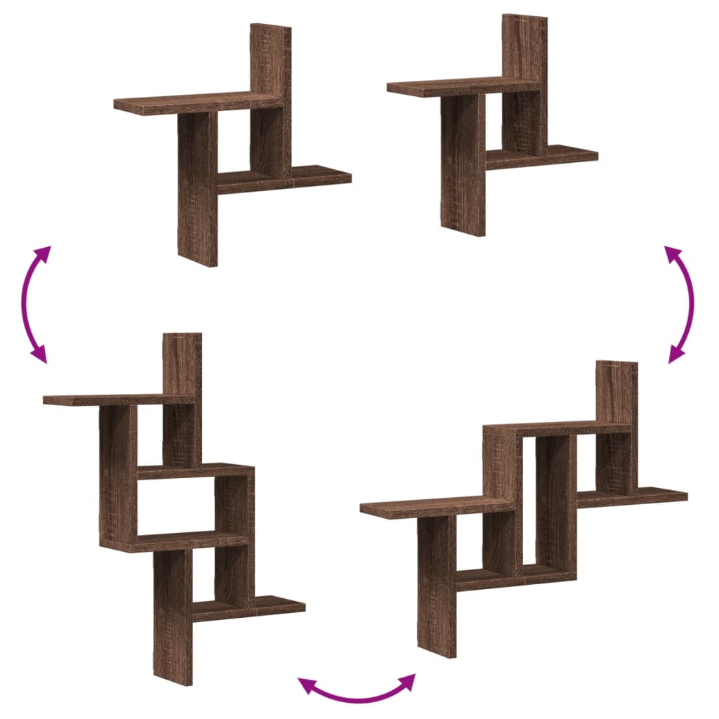 vidaXL Ραφιέρες Τοίχου 2 τεμ. Καφέ Δρυς 38x12x38εκ. Επεξεργασμένο Ξύλο