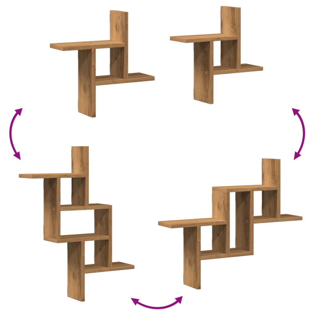 vidaXL Ραφιέρες Τοίχου 2 τεμ. Αρτισιανή Δρυς 38x12x38 εκ. Επεξ. Ξύλο