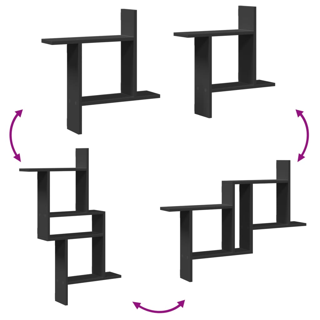 vidaXL Ραφιέρες Τοίχου 2 τεμ. Μαύρες 50x12x50 εκ. από Επεξ. Ξύλο