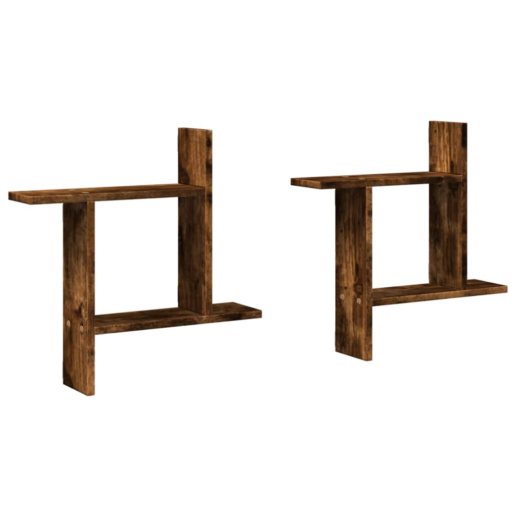 vidaXL Ραφιέρες Τοίχου 2 τεμ. Καπνιστή Δρυς 50x12x50 εκ. Επεξεργ. Ξύλο