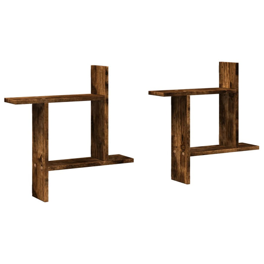 vidaXL Ραφιέρες Τοίχου 2 τεμ. Καπνιστή Δρυς 50x12x50 εκ. Επεξεργ. Ξύλο