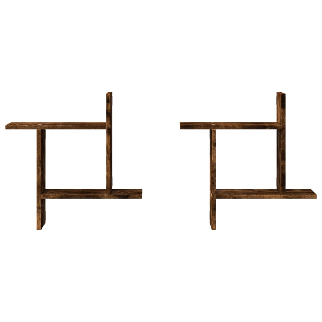 vidaXL Ραφιέρες Τοίχου 2 τεμ. Καπνιστή Δρυς 50x12x50 εκ. Επεξεργ. Ξύλο