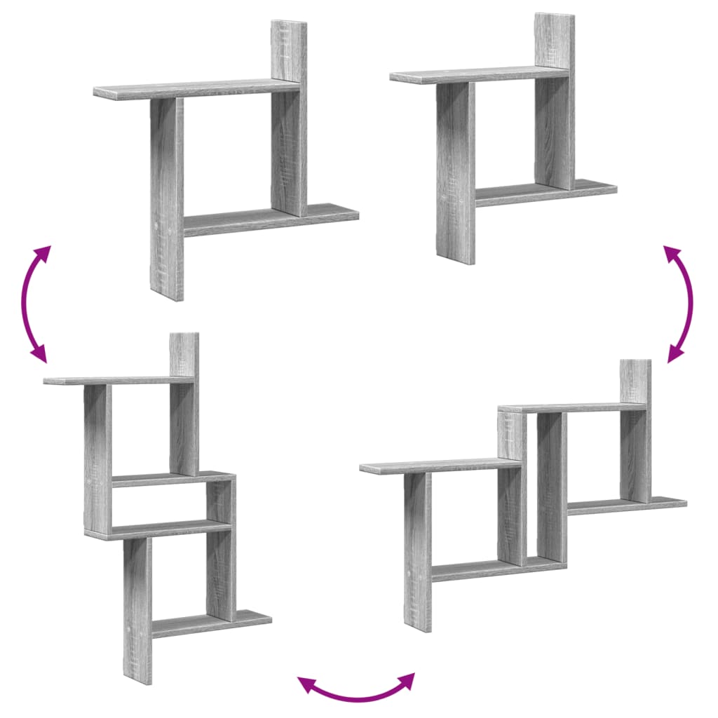 vidaXL Ραφιέρες Τοίχου 2 τεμ. Γκρι Sonoma 50x12x50 εκ. Επεξ. Ξύλο