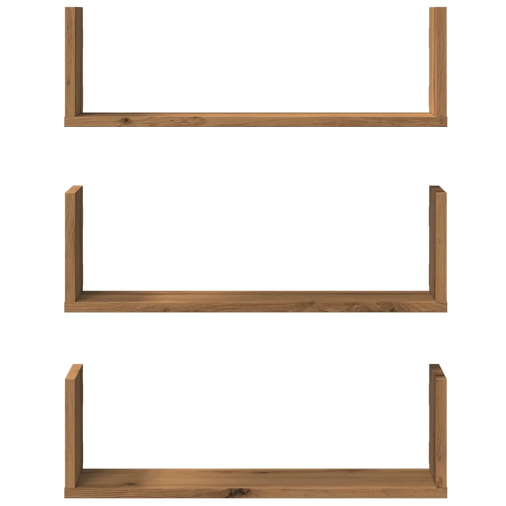 vidaXL Ραφιέρες Τοίχου 3 τεμ. Αρτισιανή Δρυς 58x18x18 εκ. Επεξ. Ξύλο