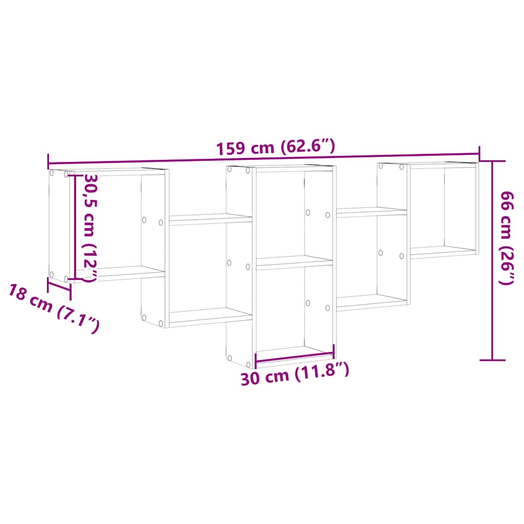 vidaXL Ραφιέρα Τοίχου Λευκό 159x18x66 εκ. από Επεξ. Ξύλο