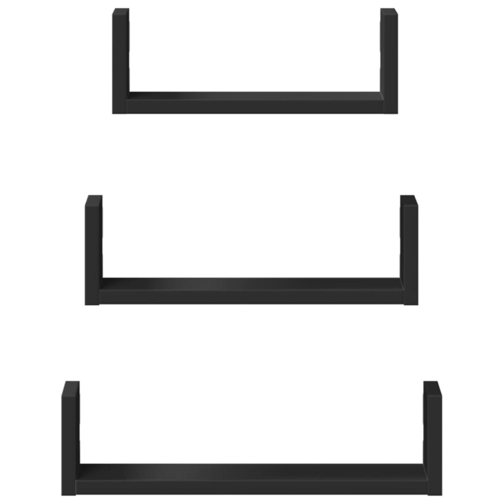 vidaXL Ράφια Τοίχου 3 τεμ. Μαύρο από Επεξ. Ξύλο