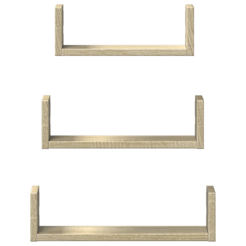 vidaXL Ράφια Τοίχου Σετ 3 Τεμαχίων Sonoma Δρυς Επεξεργασμένο Ξύλο