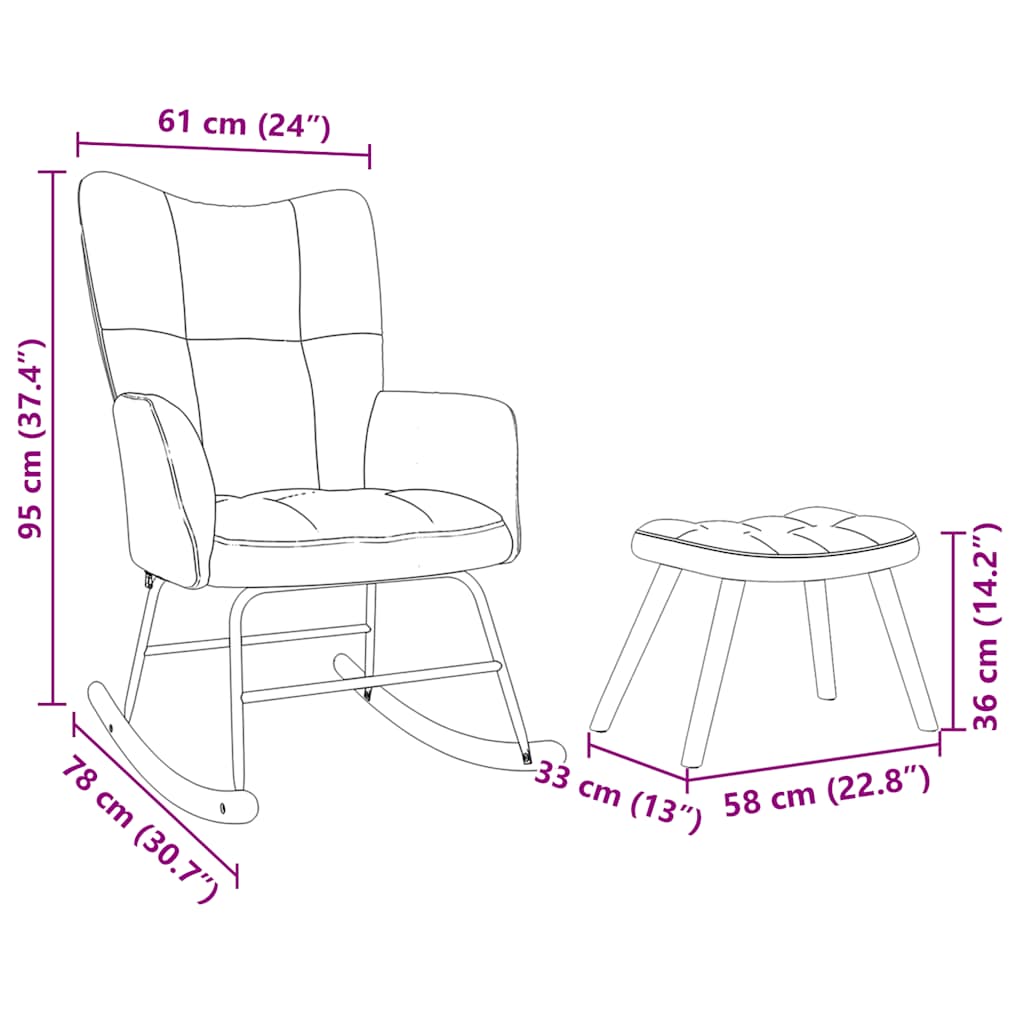 vidaXL Πολυθρόνα Κουνιστή Σκούρο Γκρι Υφασμάτινη με Υποπόδιο