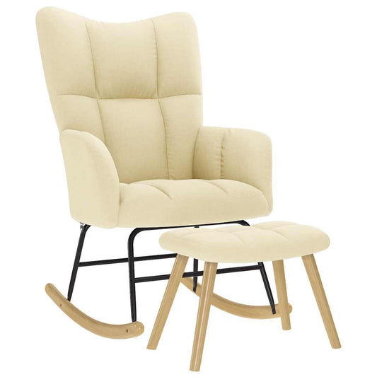 vidaXL Πολυθρόνα Κουνιστή Κρεμ Υφασμάτινη με Υποπόδιο