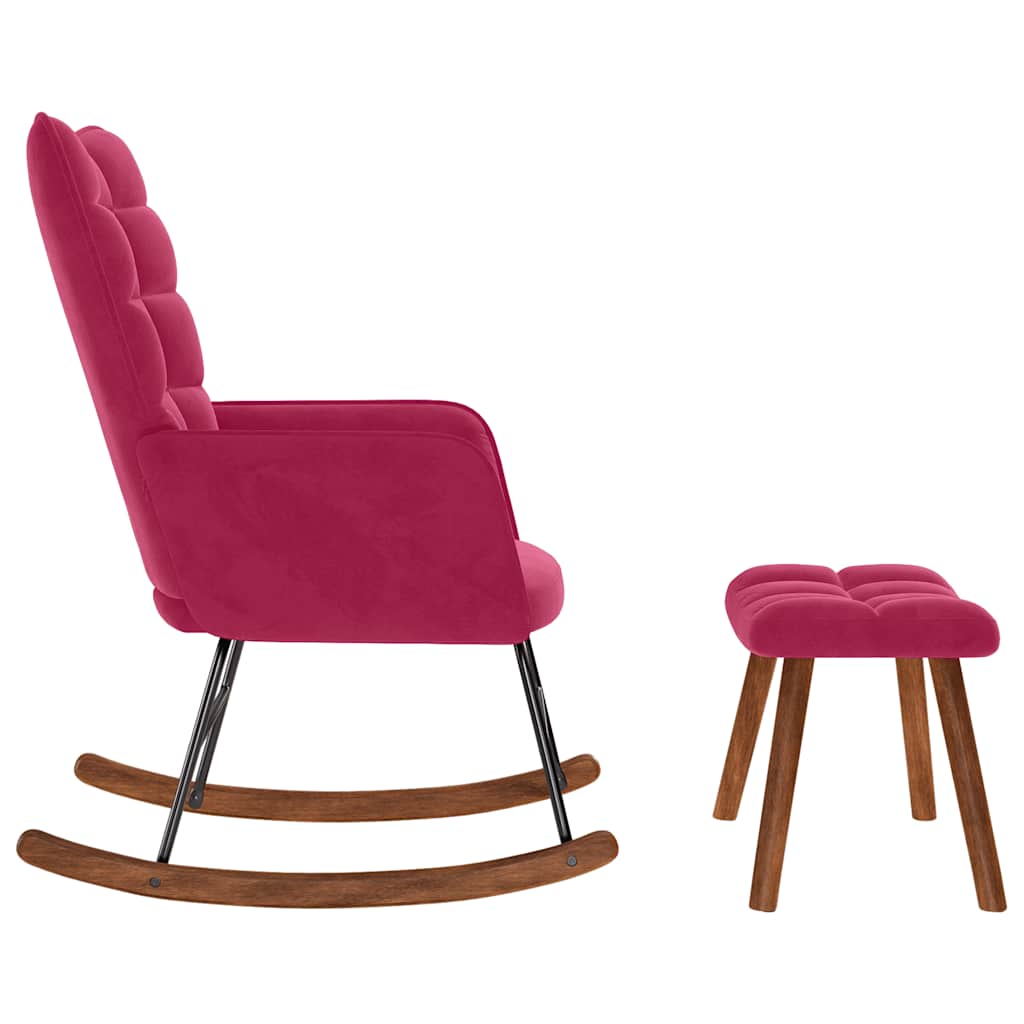 vidaXL Κουνιστή πολυθρόνα με σκαμνί Wine Red Velvet