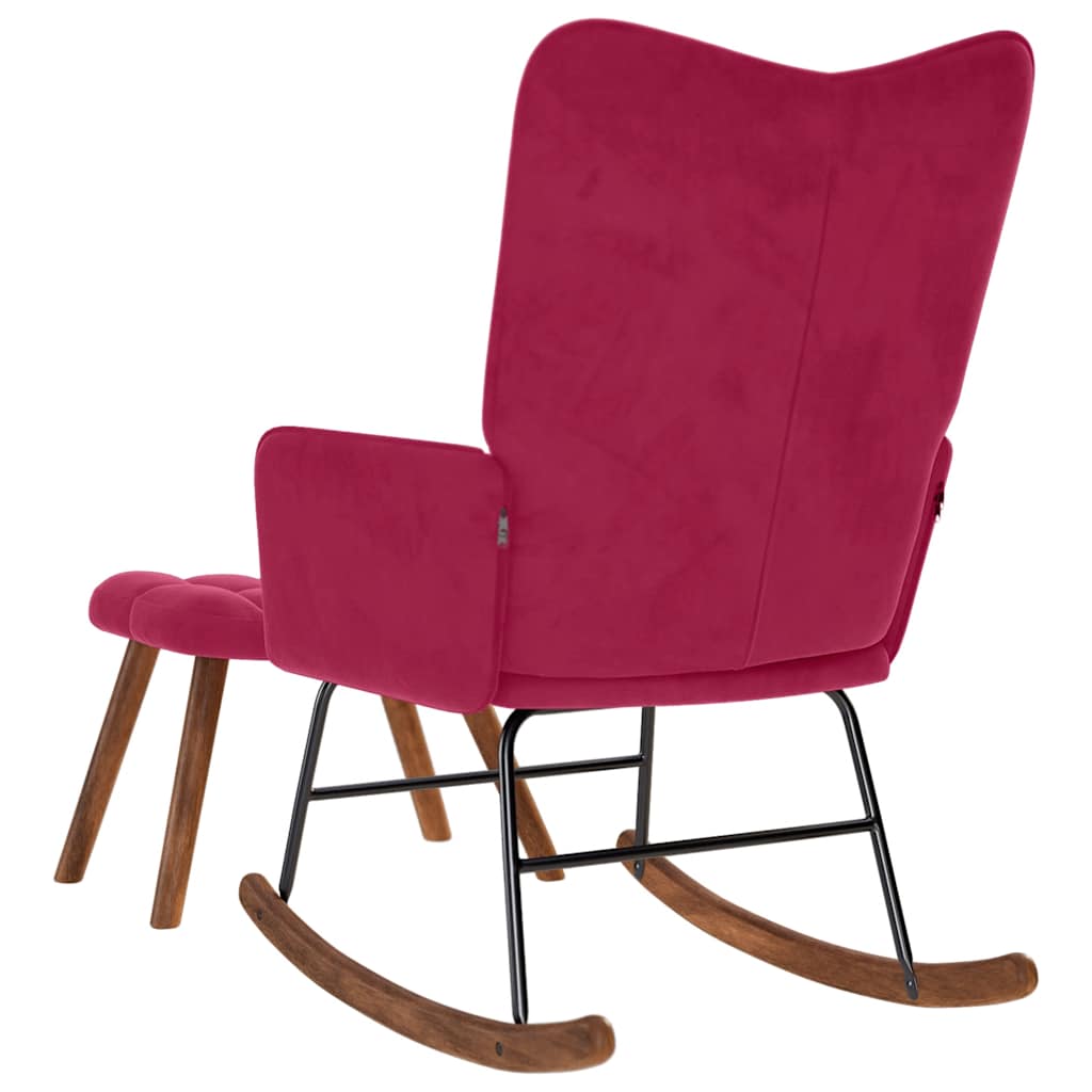 vidaXL Κουνιστή πολυθρόνα με σκαμνί Wine Red Velvet
