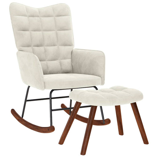 vidaXL Κουνιστή Πολυθρόνα με Σκαμπό σε Κρεμ Βελούδο