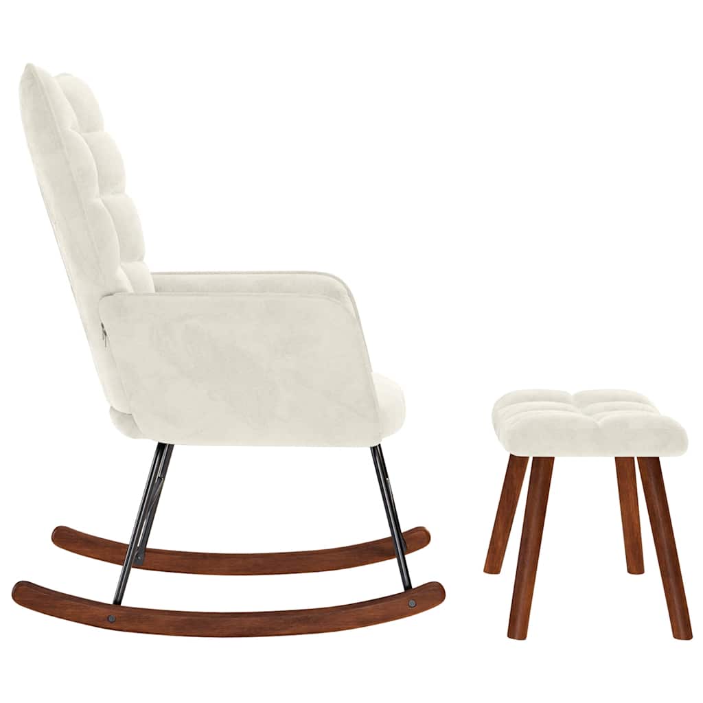 vidaXL Κουνιστή Πολυθρόνα με Σκαμπό σε Κρεμ Βελούδο