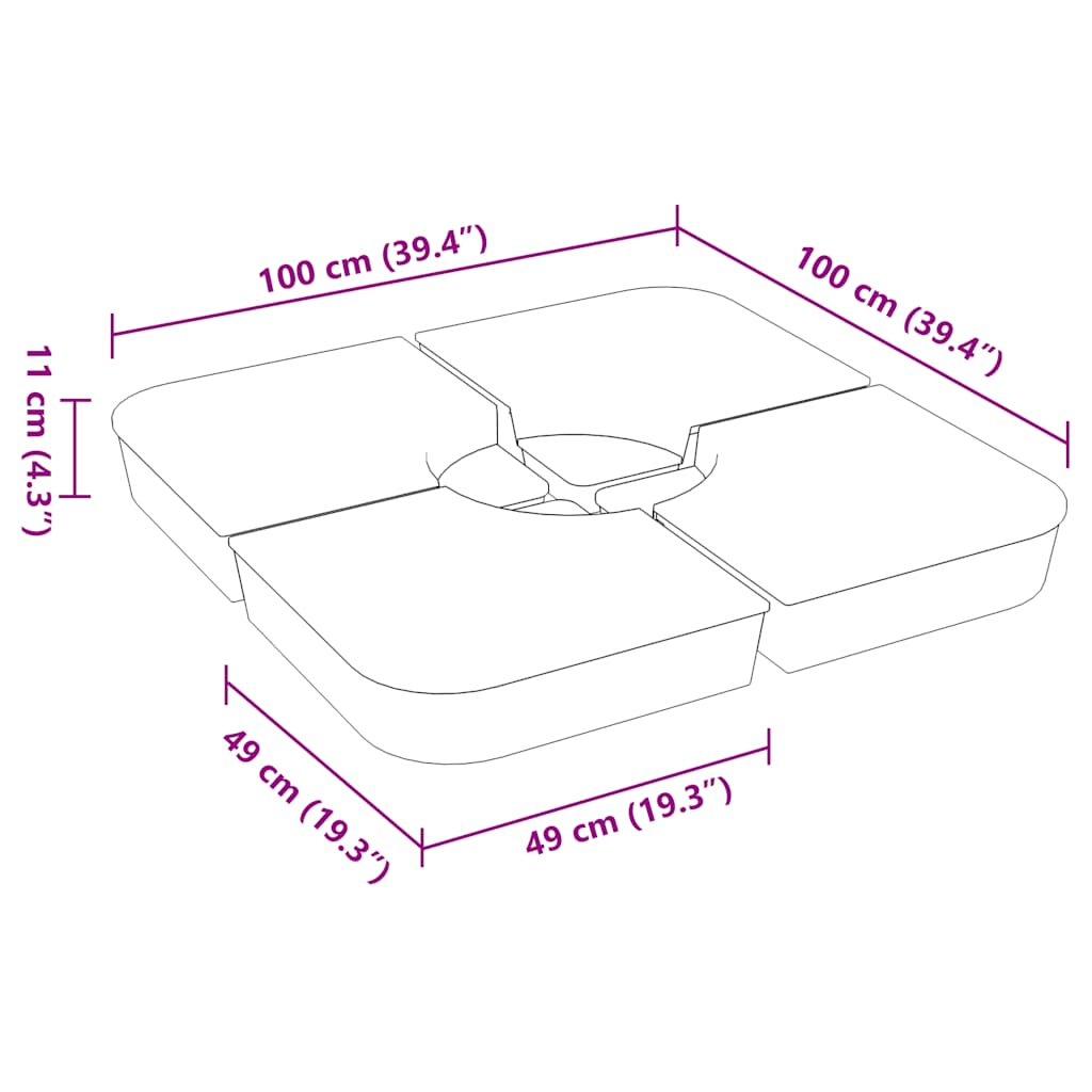 vidaXL 4 τεμαχίων σετ βάσης ομπρέλας για ομπρέλα με σταυρό 100 kg PP