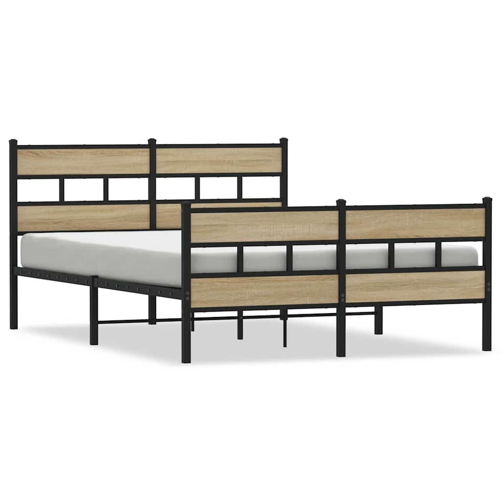 vidaXL Σκελετός Κρεβ. Χωρίς Στρώμα Sonoma Δρυς 150x200 εκ. Μεταλλικό
