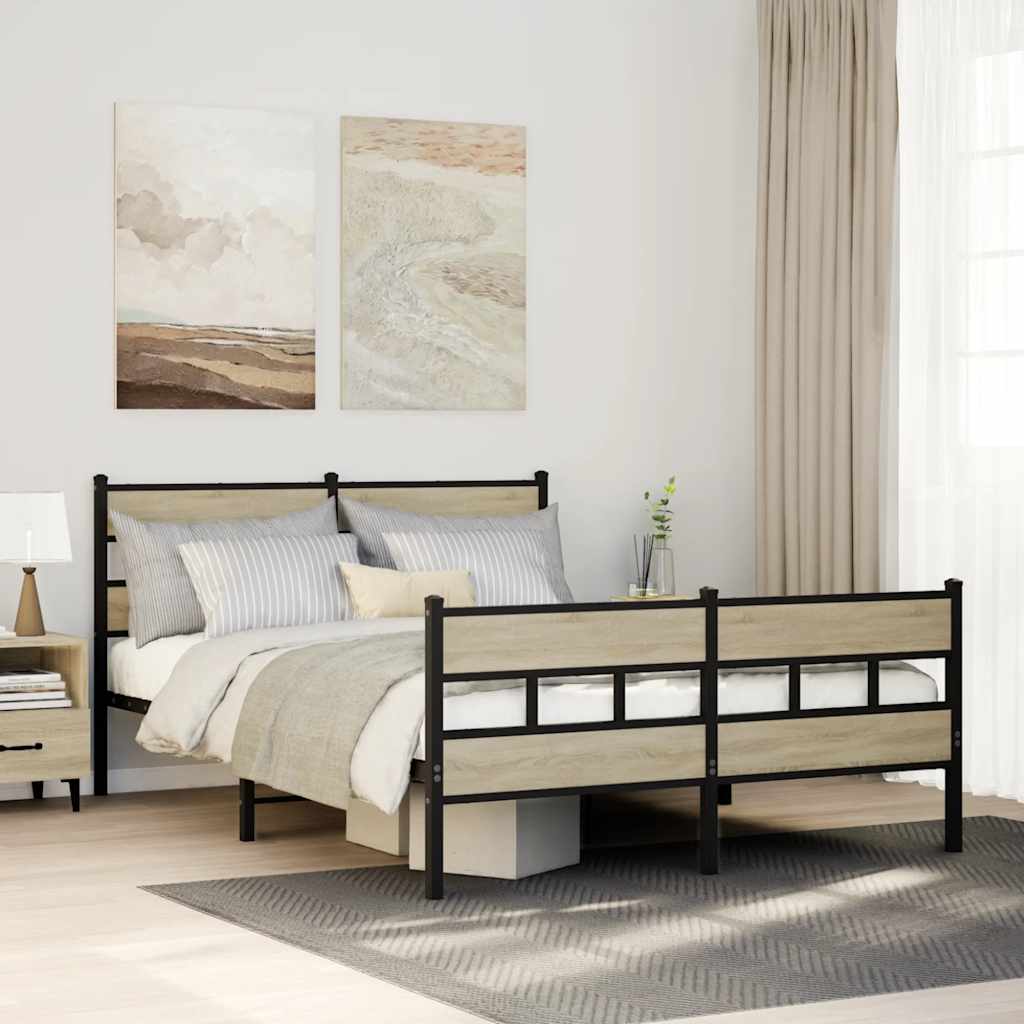 vidaXL Σκελετός Κρεβ. Χωρίς Στρώμα Sonoma Δρυς 150x200 εκ. Μεταλλικό