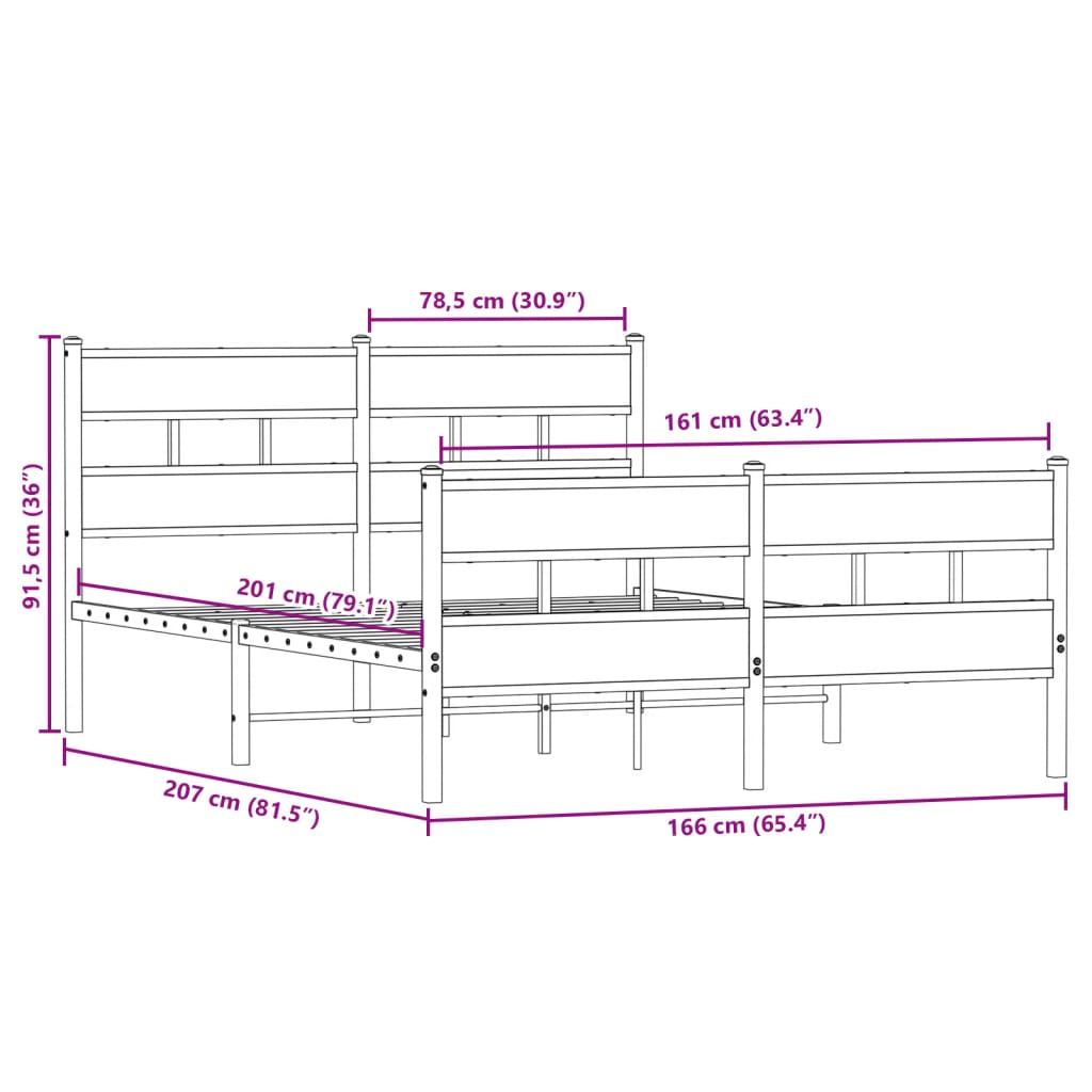 vidaXL Σκελετός Κρεβ. Χωρίς Στρώμα Sonoma Δρυς 160x200 εκ. Μεταλλικό
