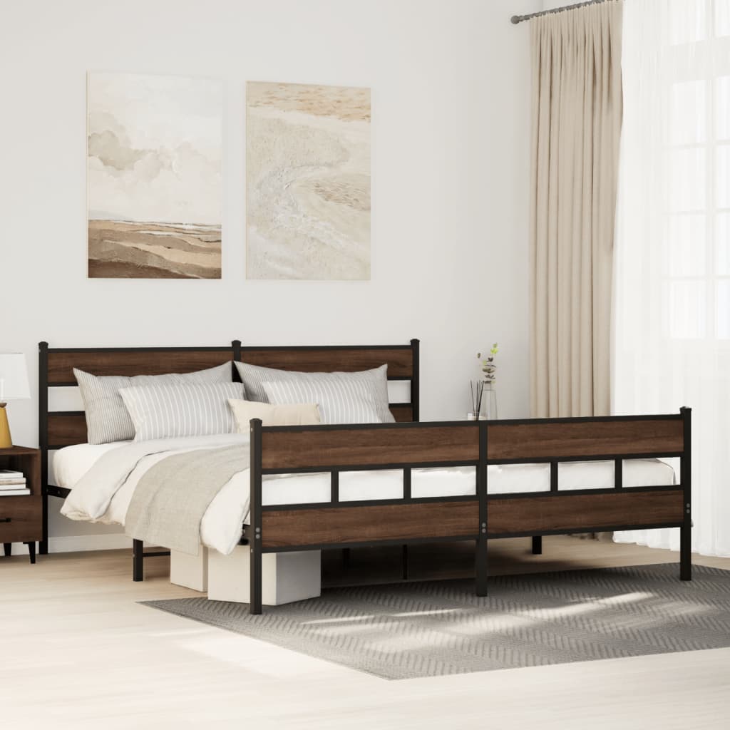 vidaXL Σκελετός Κρεβ. Χωρίς Στρώμα Καφέ Δρυς 193x203 εκ. Μεταλλικό