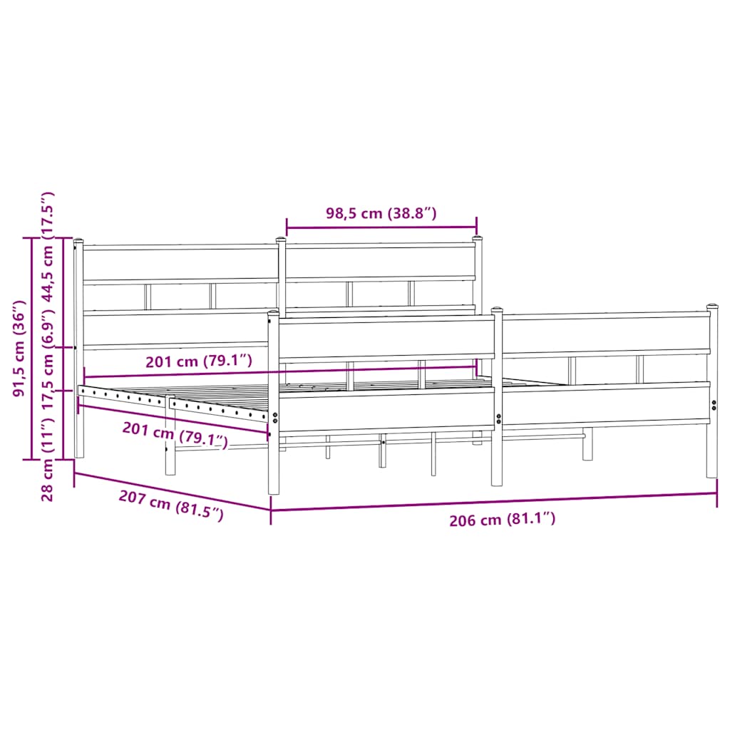 vidaXL Σκελετός Κρεβ. Χωρίς Στρώμα Καφέ Δρυς 200x200 εκ. Μεταλλικό