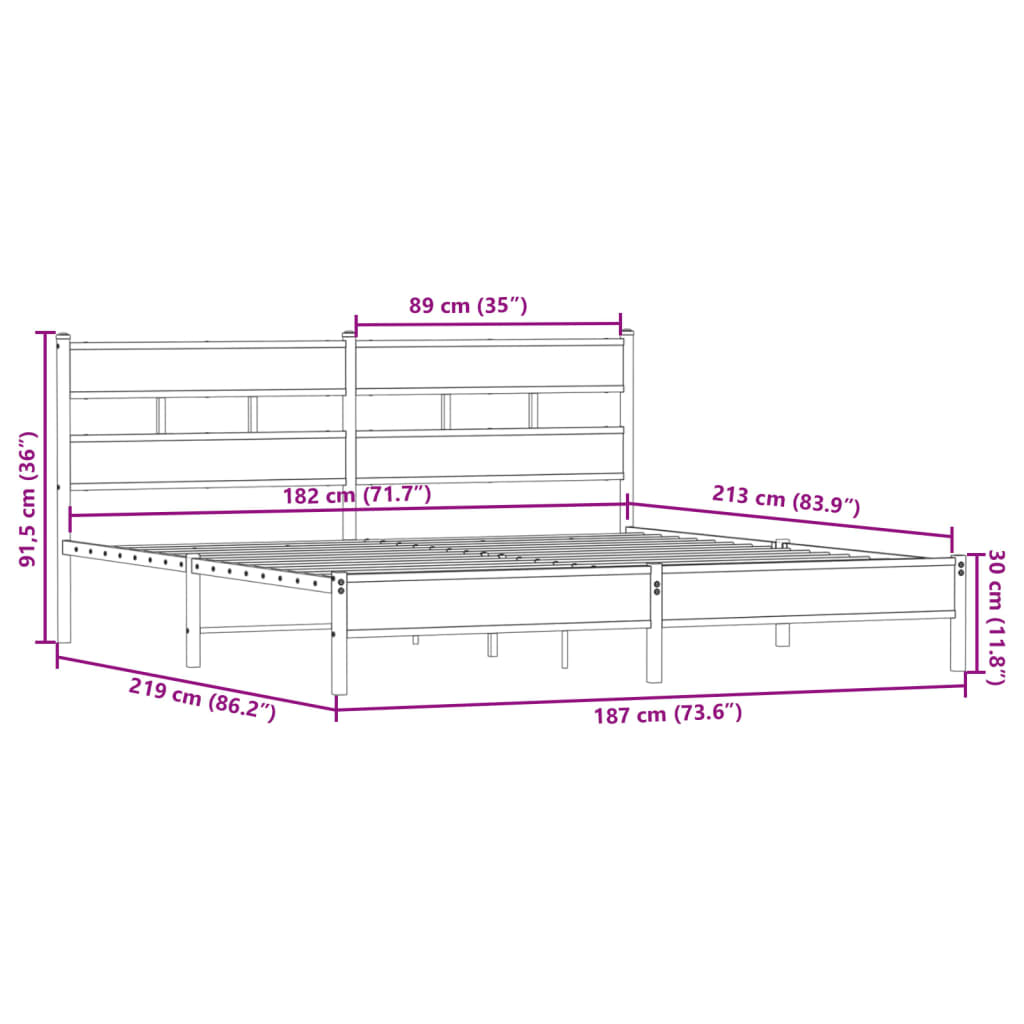 vidaXL Σκελετός Κρεβ. Χωρίς Στρώμα Καπνιστή Δρυς 183x213 εκ. Μεταλλικό